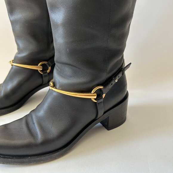 GUCCI BLACK LEATHER HORSEBIT TESS TALL BOOTS - Picture 6 of 9